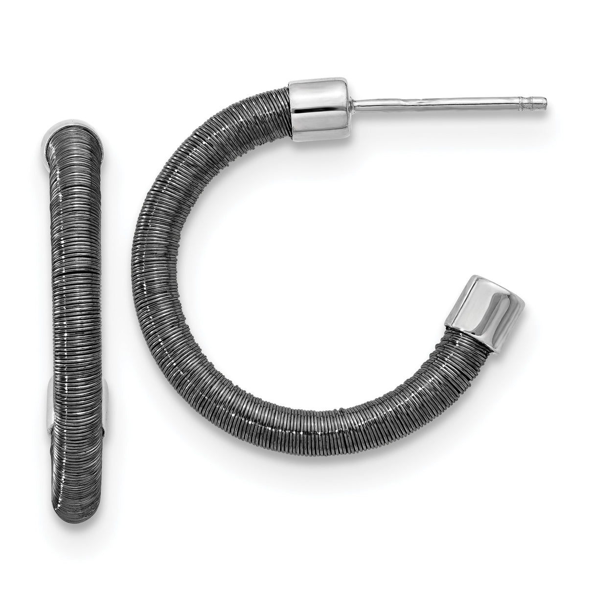 Sterling Silver Hoop Earrings, Oxidized Wire Wrapped Texture, Modern Minimalist Design