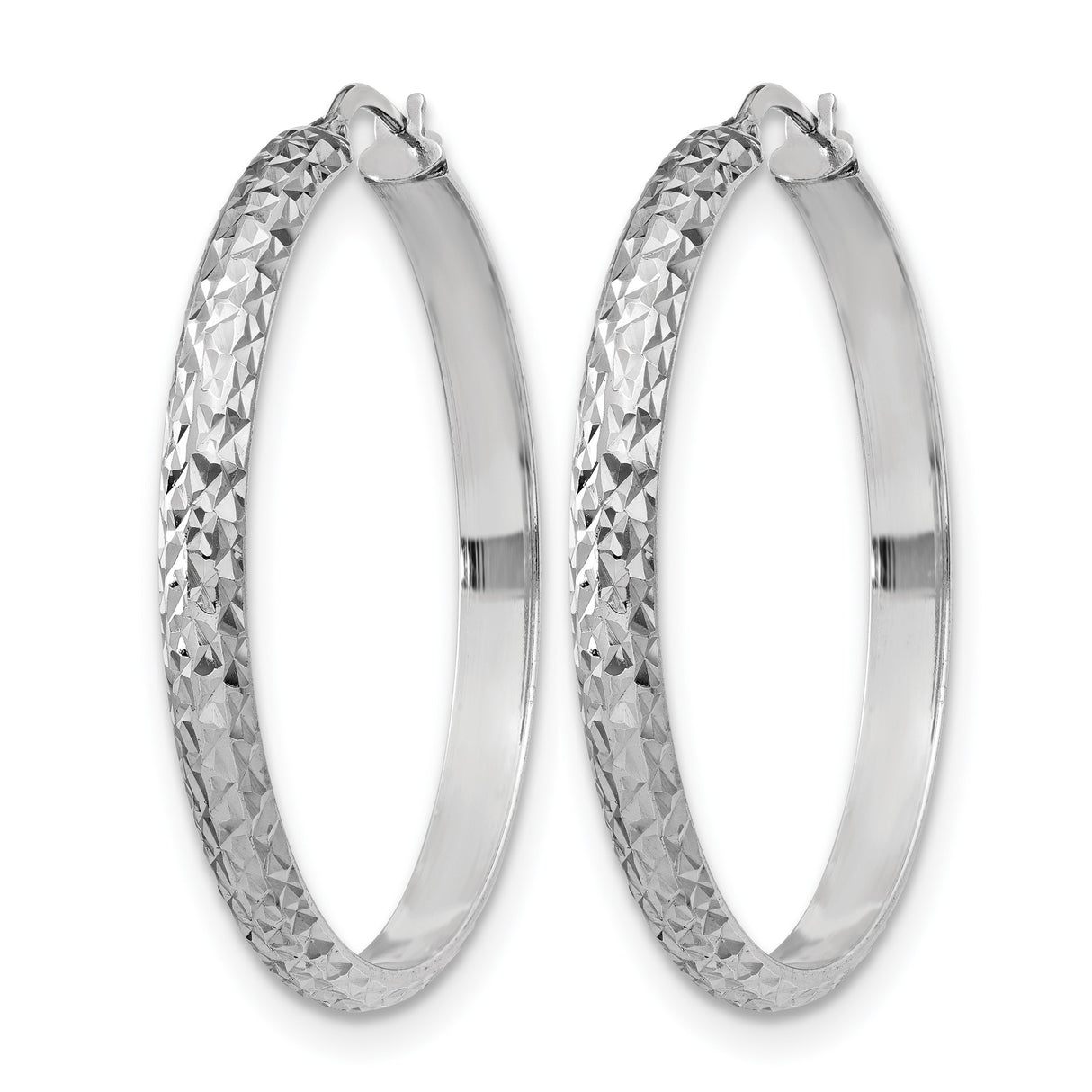 Sterling Silver Hoop Earrings, Diamond Cut Textured Finish, Large Round Design for Women