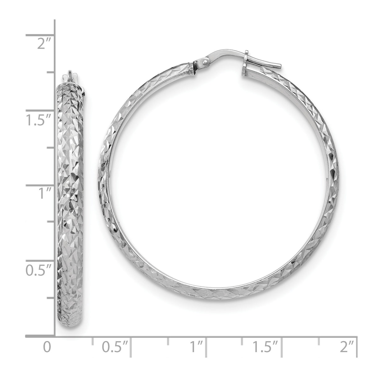 Sterling Silver Hoop Earrings, Diamond Cut Textured Finish, Large Round Design for Women