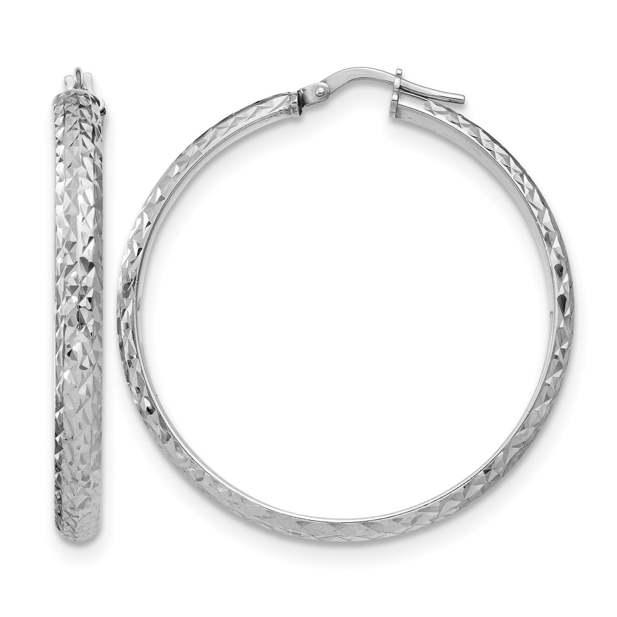Sterling Silver Hoop Earrings, Diamond Cut Textured Finish, Large Round Design for Women