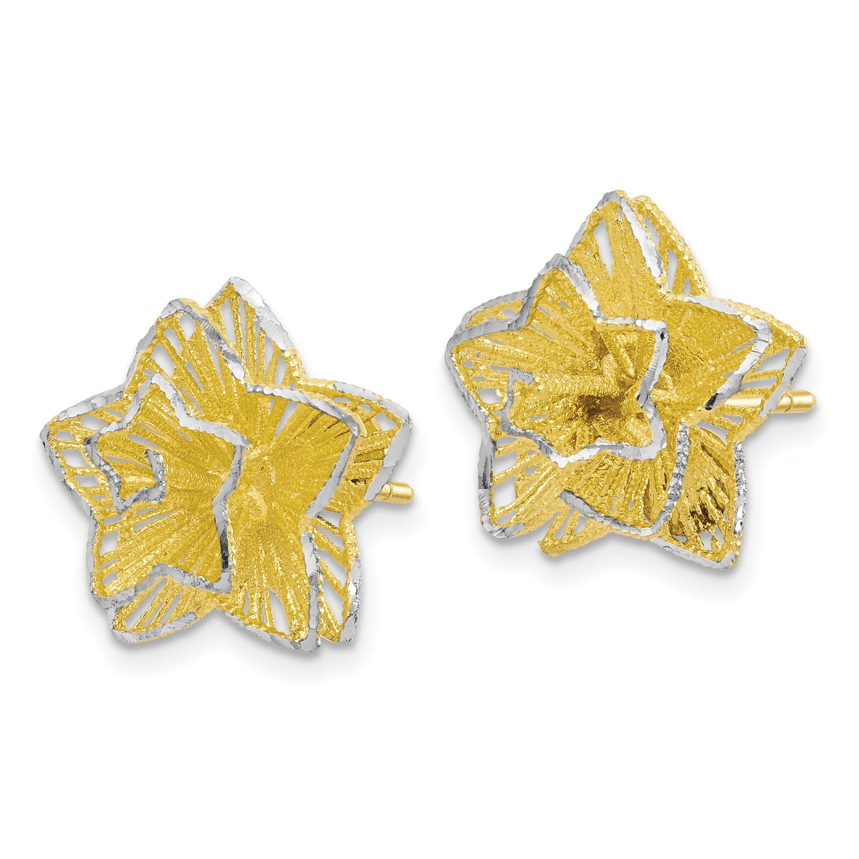 Sterling Silver Star Stud Earrings with Textured Design and Celestial Motif