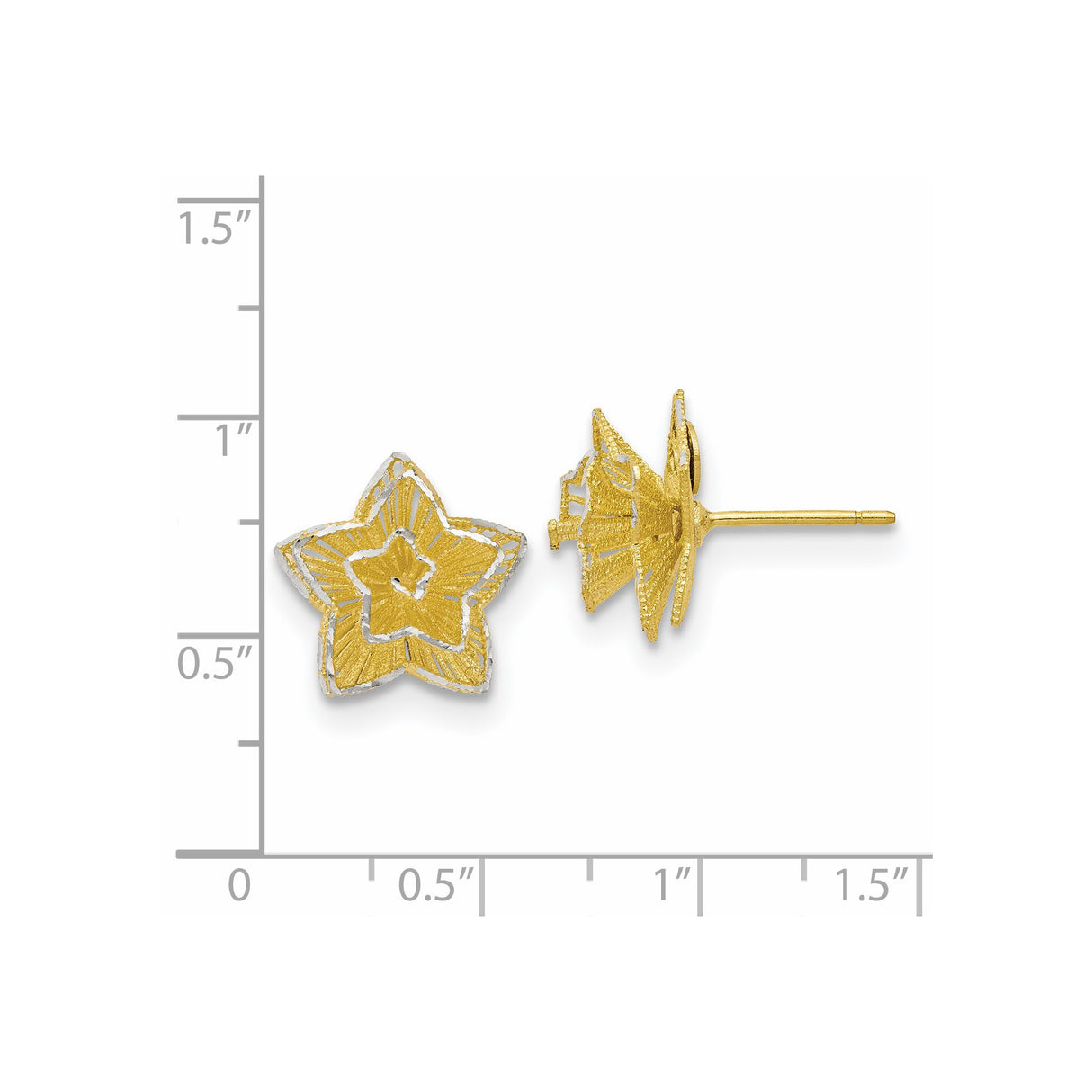 Sterling Silver Star Stud Earrings with Textured Design and Celestial Motif
