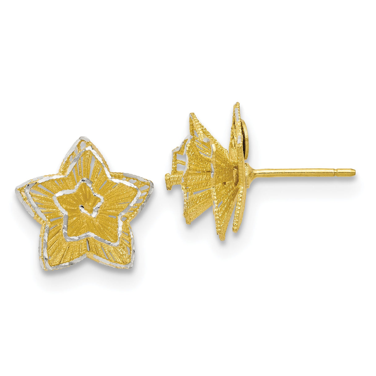 Sterling Silver Star Stud Earrings with Textured Design and Celestial Motif