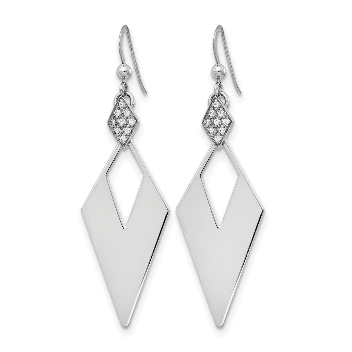 Sterling Silver Dangle Earrings with Crystal, Geometric Cutout and Pave Accents, Modern Drop Design