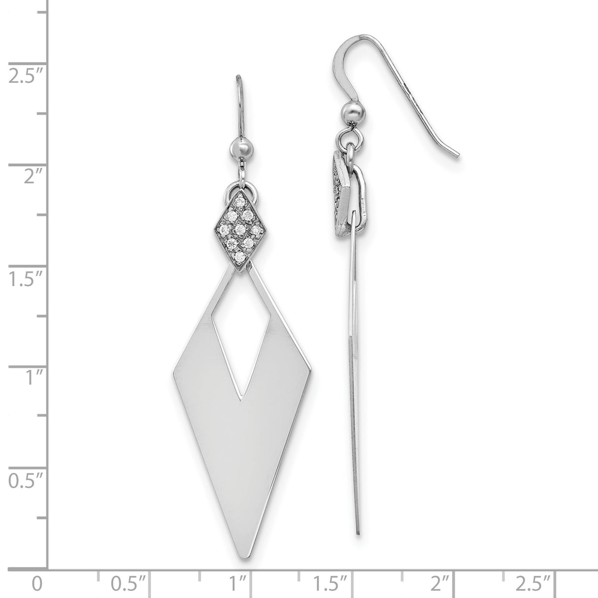 Sterling Silver Dangle Earrings with Crystal, Geometric Cutout and Pave Accents, Modern Drop Design