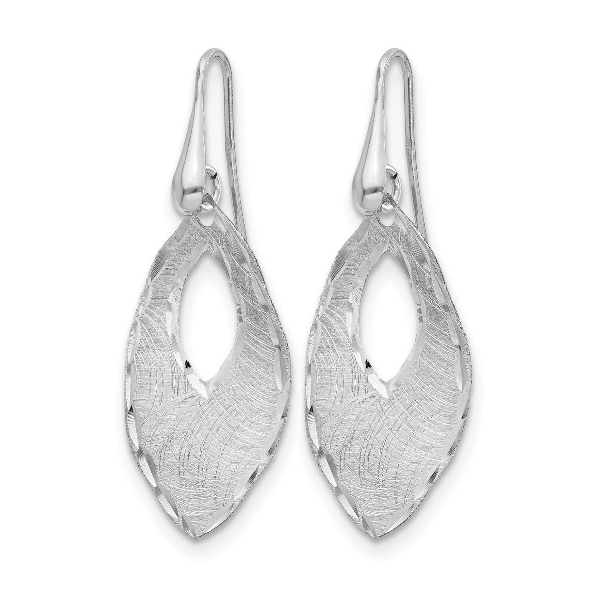 Sterling Silver Dangle Earrings, Marquise Shape with Textured Diamond Cut Leaf Design