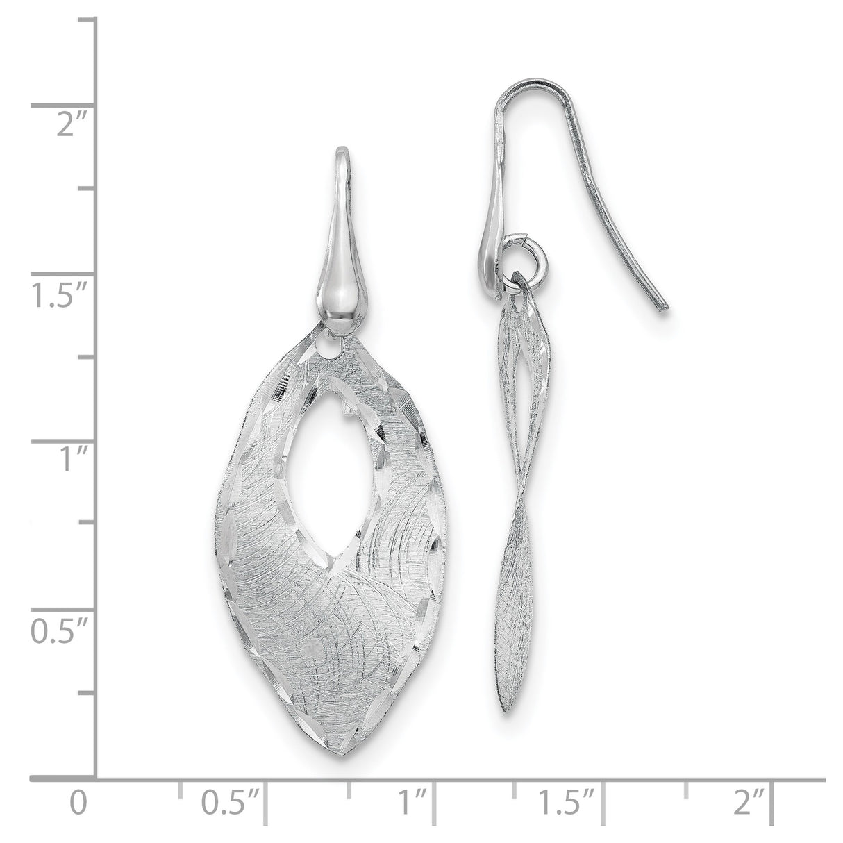 Sterling Silver Dangle Earrings, Marquise Shape with Textured Diamond Cut Leaf Design