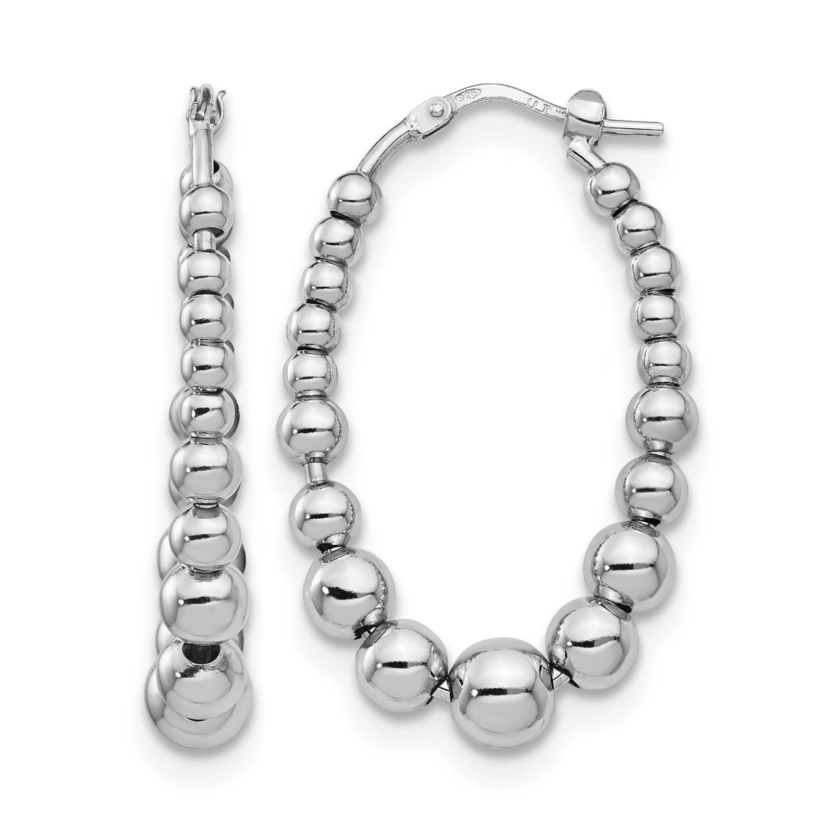 Sterling Silver Hoop Earrings with Graduated Ball Beads and Polished Finish for Women