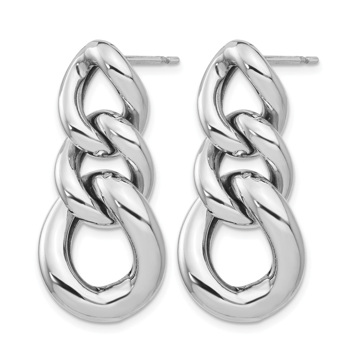 Sterling Silver Dangle Earrings with Interlocking Oval Links, Lightweight Modern Drop Design