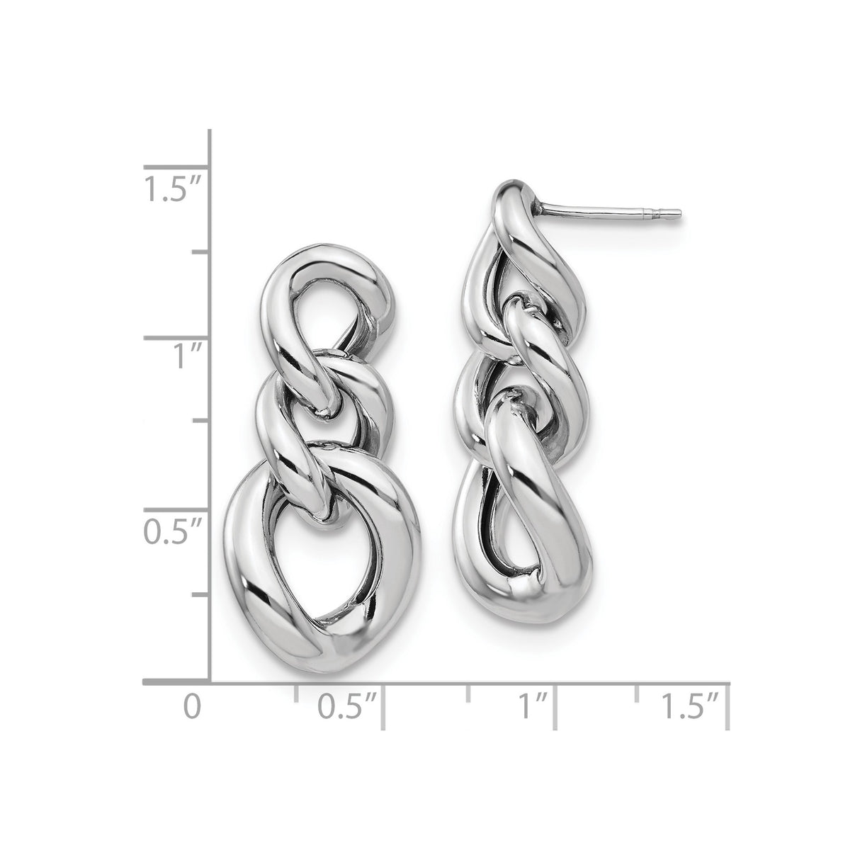 Sterling Silver Dangle Earrings with Interlocking Oval Links, Lightweight Modern Drop Design