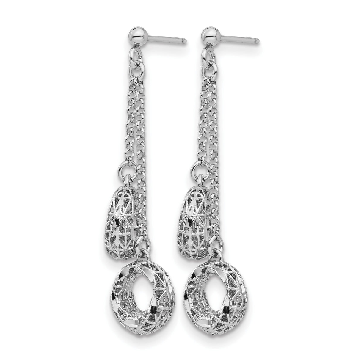 Sterling Silver Dangle Earrings with Triple Open Circle Drop and Diamond Cut Texture
