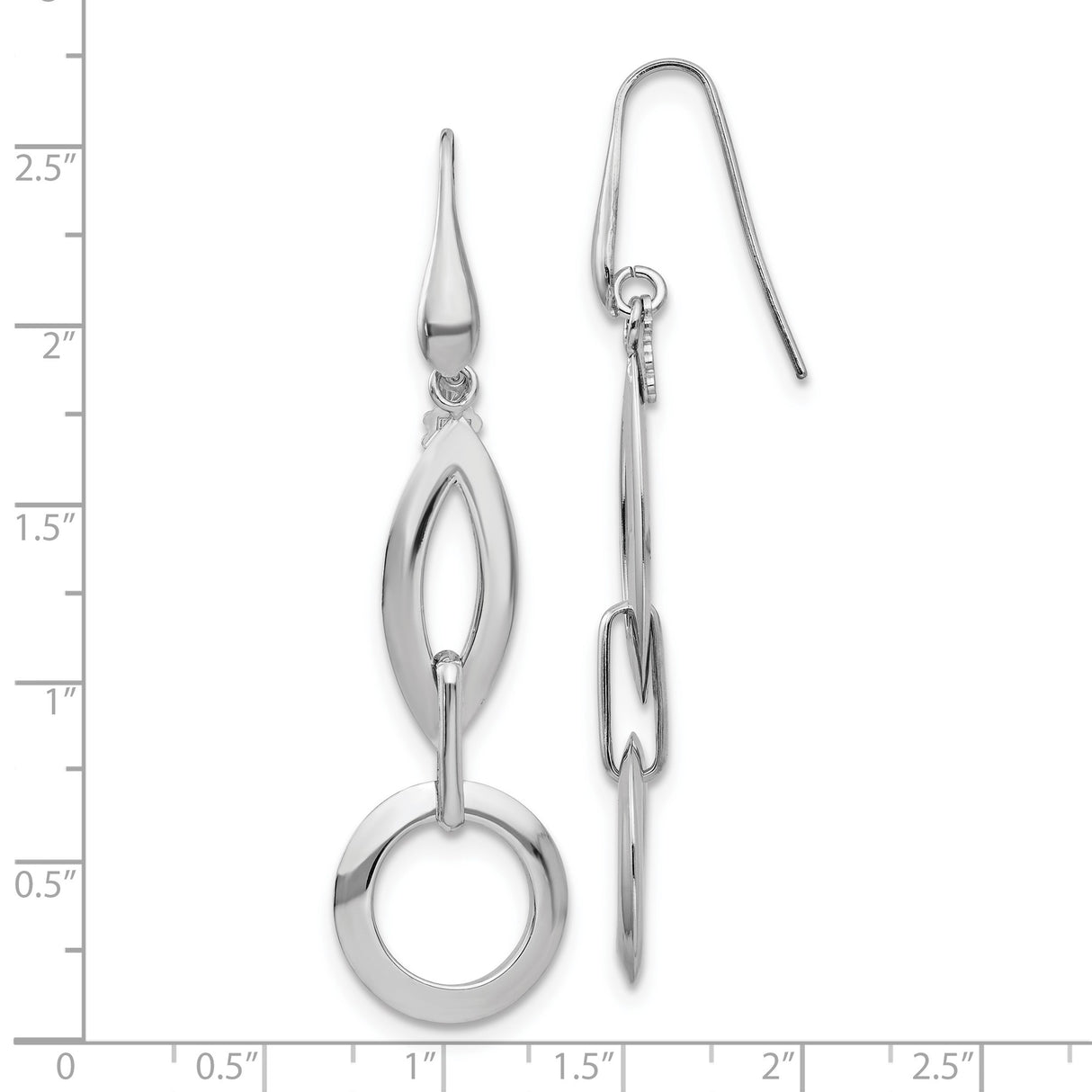 Sterling Silver Dangle Earrings with Open Marquise and Circle Link Design