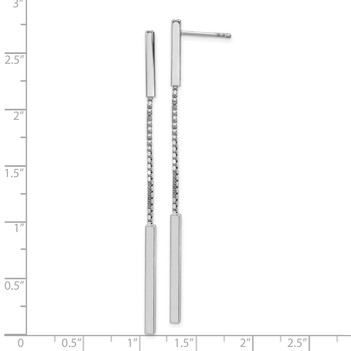 Sterling Silver Drop Earrings with Box Chain and Vertical Bar Design, Modern Minimalist Style