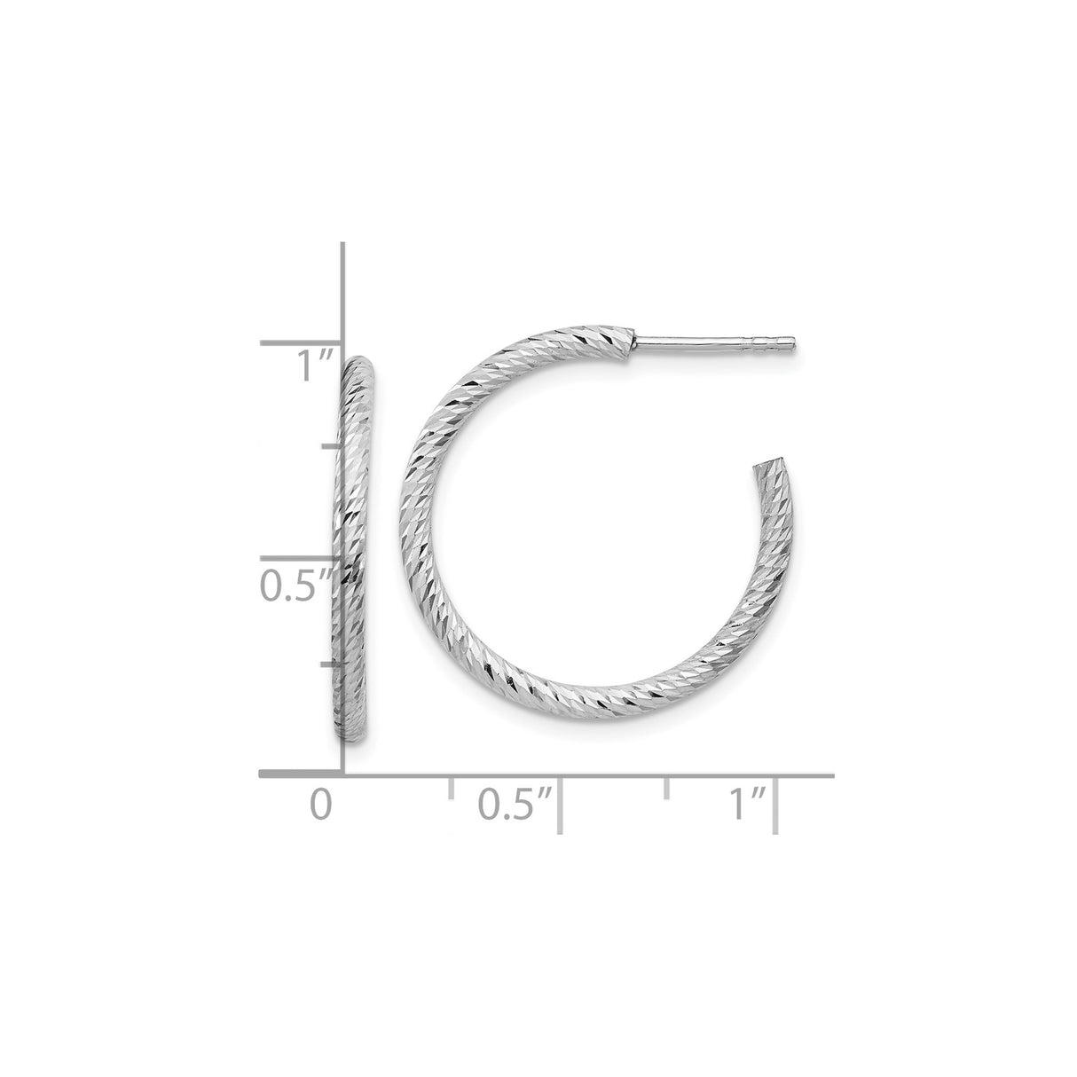 Sterling Silver Hoop Earrings, Textured Diamond Cut with Polished Finish, Lightweight Round Design