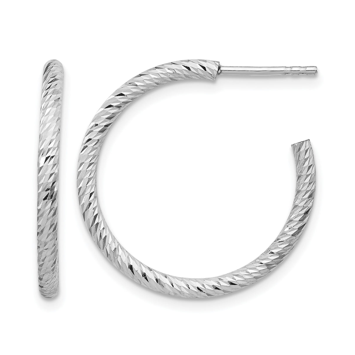 Sterling Silver Hoop Earrings, Textured Diamond Cut with Polished Finish, Lightweight Round Design