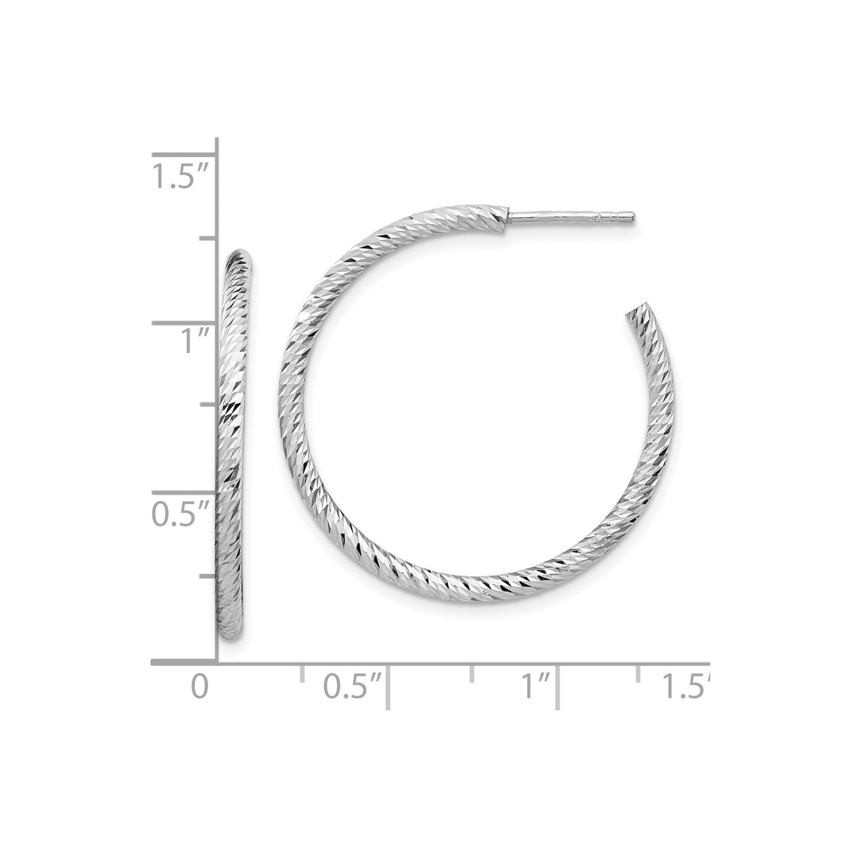 Sterling Silver Hoop Earrings, Textured Diamond Cut Lightweight Design for Women