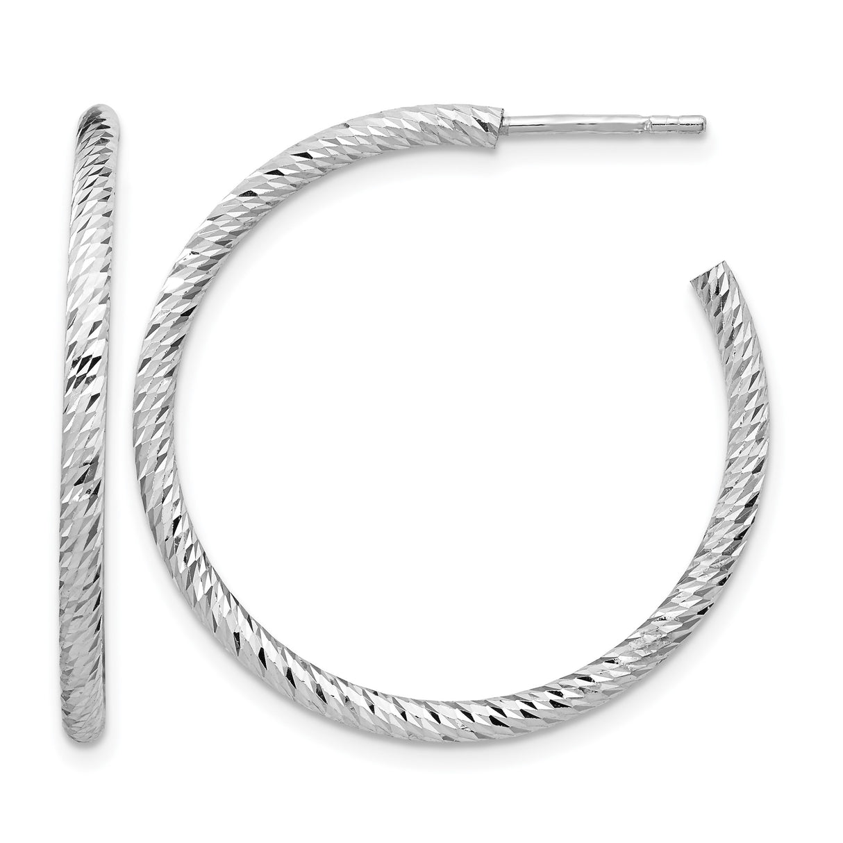 Sterling Silver Hoop Earrings, Textured Diamond Cut Lightweight Design for Women