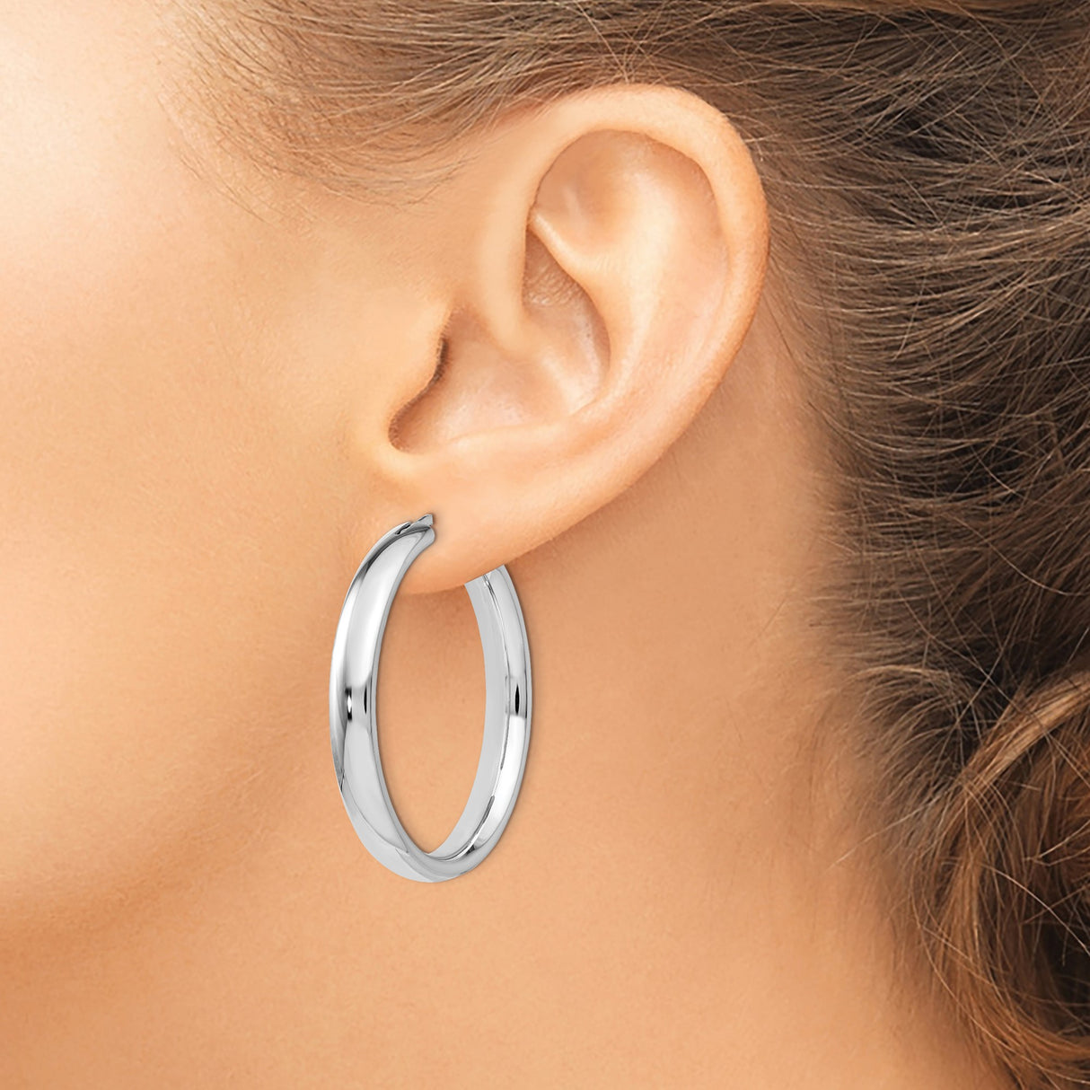 Sterling Silver Hoop Earrings, Classic Smooth Polished Round Lightweight Design, Medium Size Unisex Jewelry