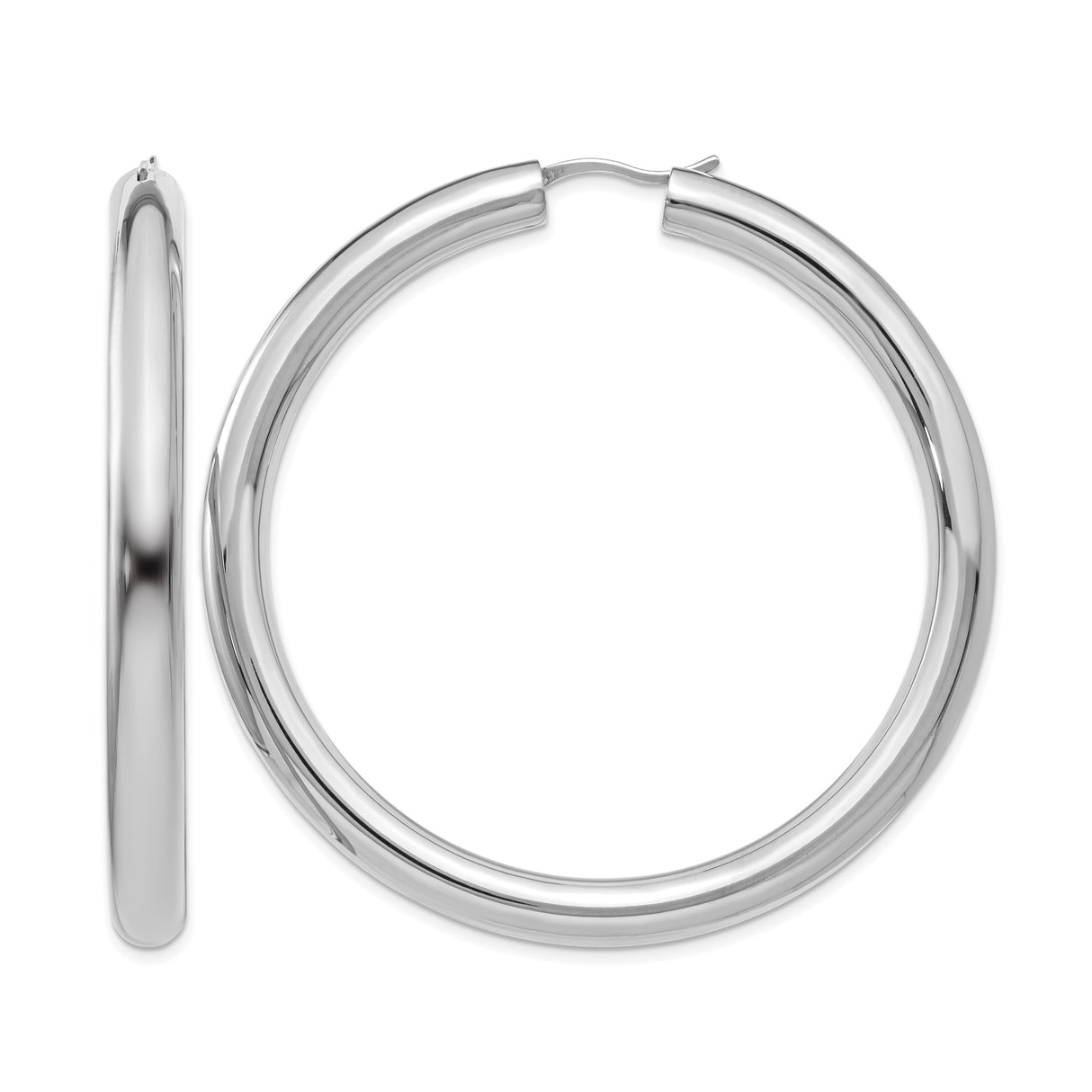 Sterling Silver Hoop Earrings, Medium to Large Size, Polished Tube Design for Women