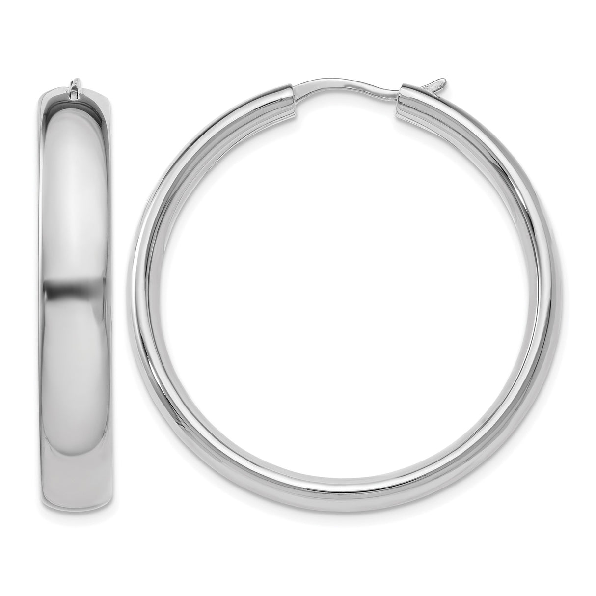 Sterling Silver Hoop Earrings, Medium Sleek Polished Round Design for Women