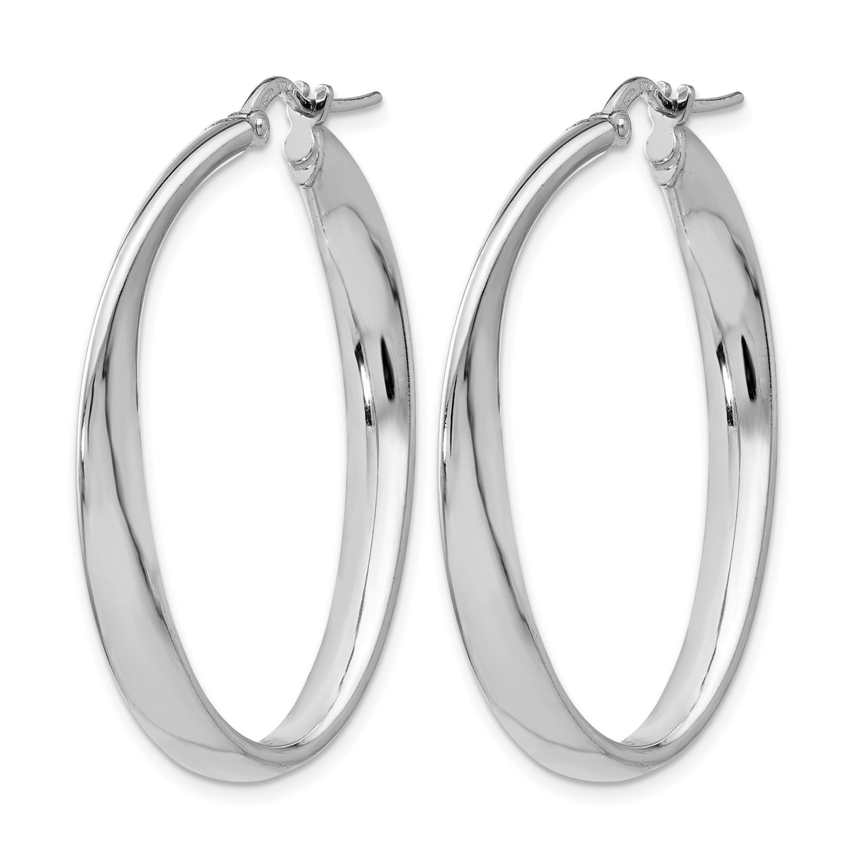 Sterling Silver Twisted Oval Hoop Earrings, Sleek Polished Finish, Lightweight Modern Design
