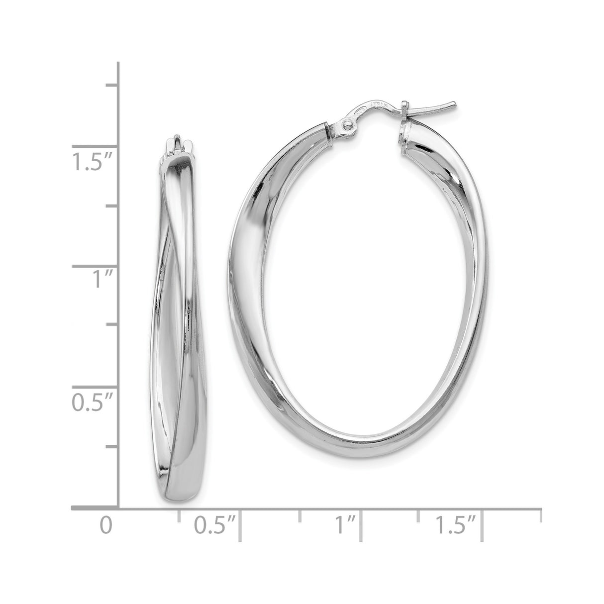 Sterling Silver Twisted Oval Hoop Earrings, Sleek Polished Finish, Lightweight Modern Design