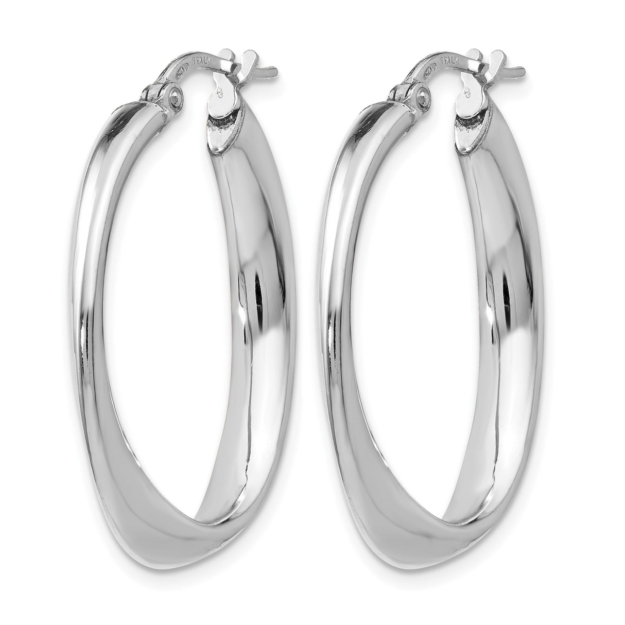 Sterling Silver Twisted Oval Hoop Earrings with Hinged Snap Closure and High Polish Finish