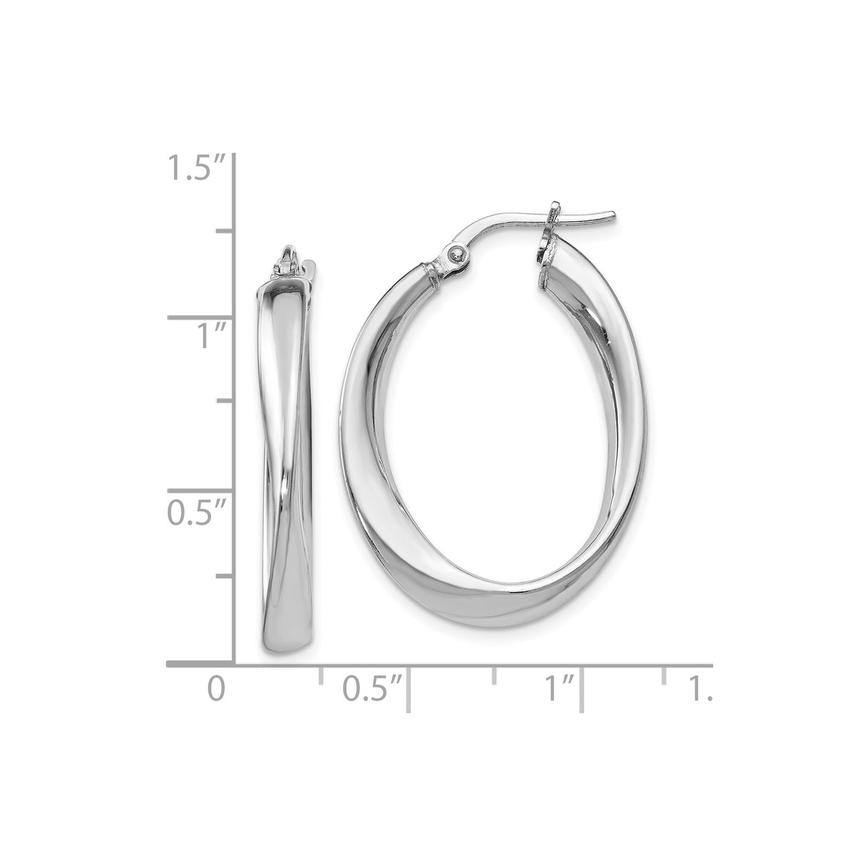 Sterling Silver Twisted Oval Hoop Earrings with Hinged Snap Closure and High Polish Finish