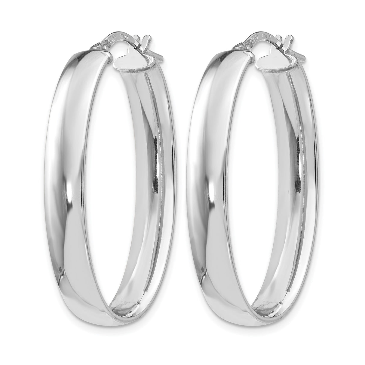 Sterling Silver Oval Hoop Earrings, Polished Minimalist Design with Hinged Closure for Women