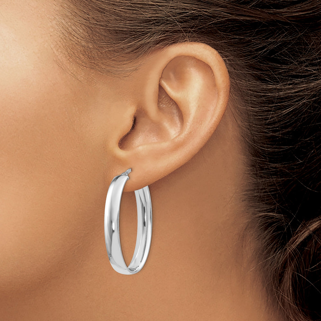 Sterling Silver Oval Hoop Earrings, Polished Minimalist Design with Hinged Closure for Women