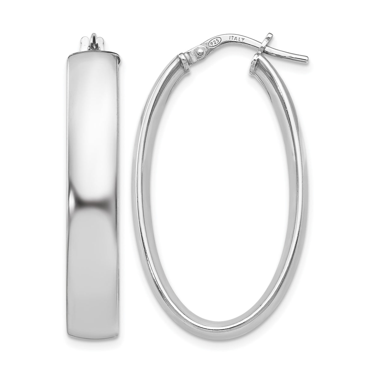 Sterling Silver Oval Hoop Earrings, Polished Minimalist Design with Hinged Closure for Women
