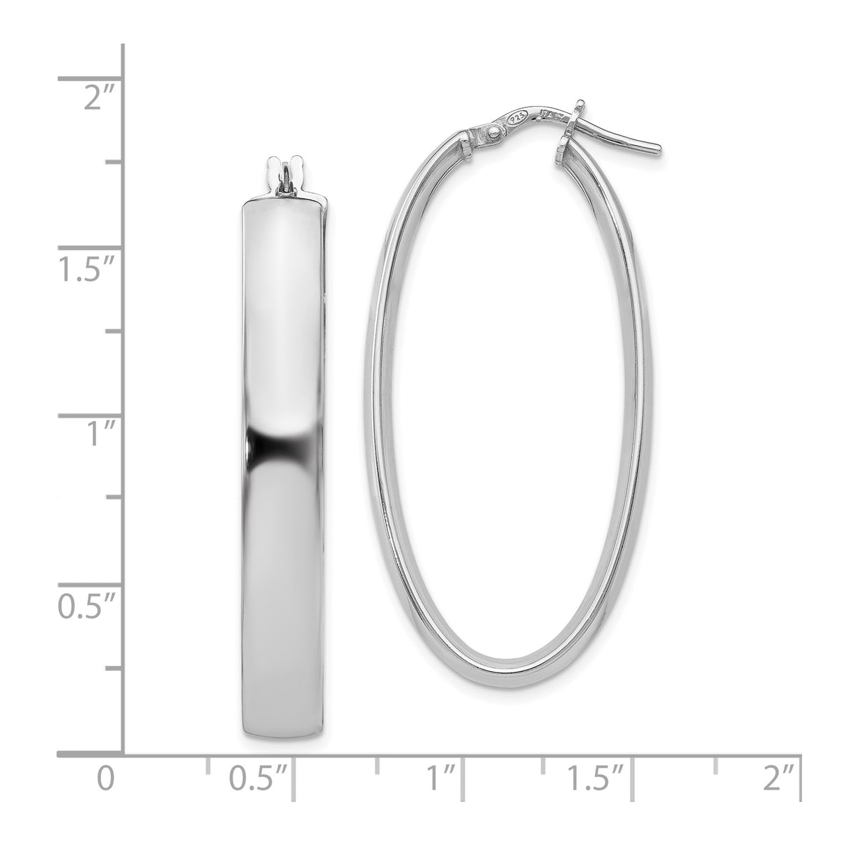 Sterling Silver Oval Hoop Earrings with Polished Finish and Hinged Design for Women