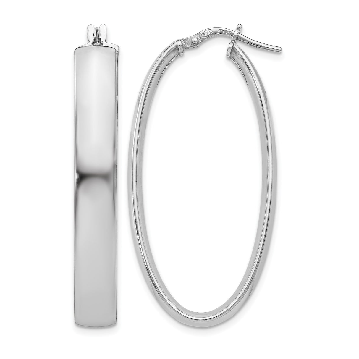 Sterling Silver Oval Hoop Earrings with Polished Finish and Hinged Design for Women