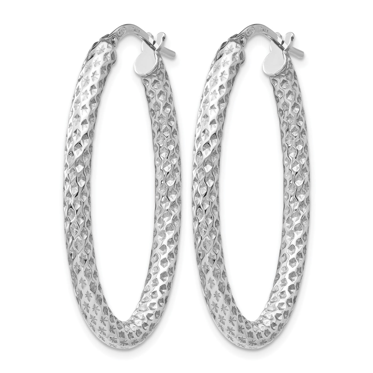Sterling Silver Oval Hoop Earrings, Textured Diamond Cut, Lightweight Modern Style for Women