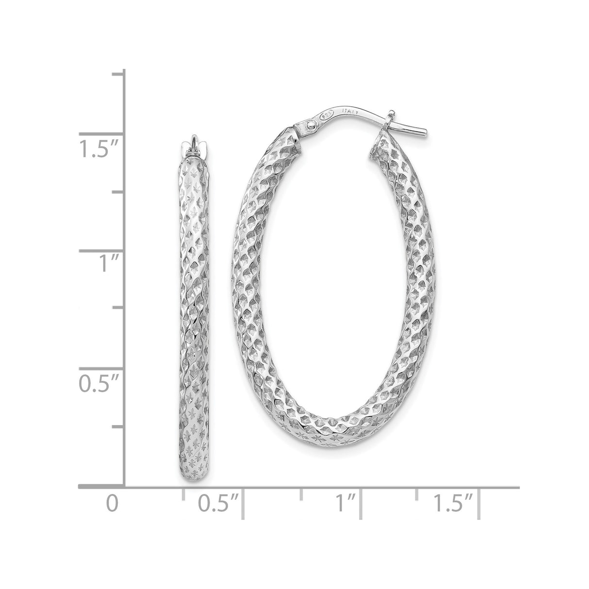 Sterling Silver Oval Hoop Earrings, Textured Diamond Cut, Lightweight Modern Style for Women