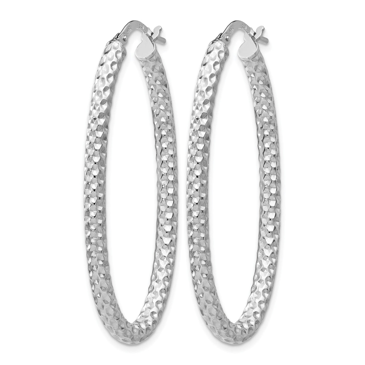 Sterling Silver Oval Hoop Earrings with Hammered Texture, Lightweight Modern Design