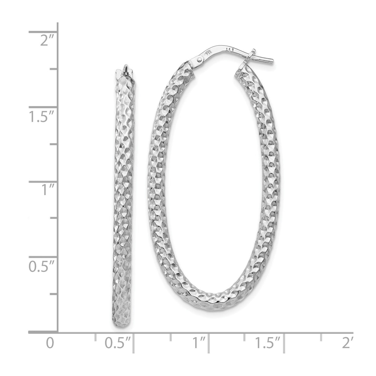 Sterling Silver Oval Hoop Earrings with Hammered Texture, Lightweight Modern Design