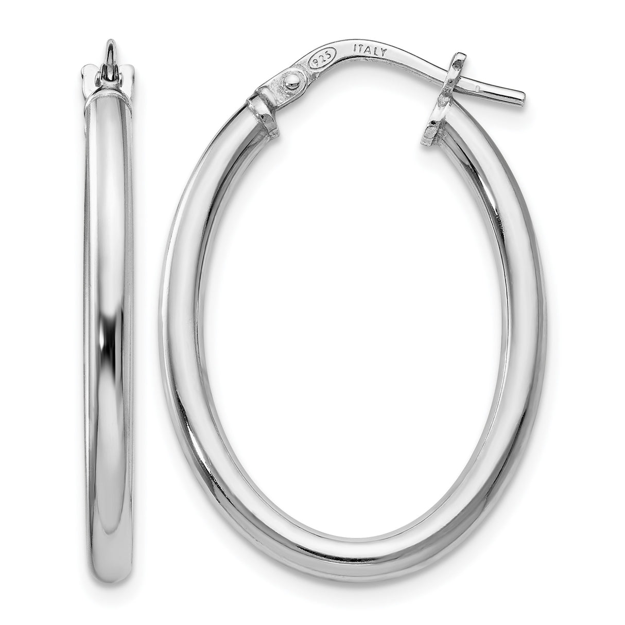 Sterling Silver Oval Hoop Earrings, Polished Minimalist Design for Women
