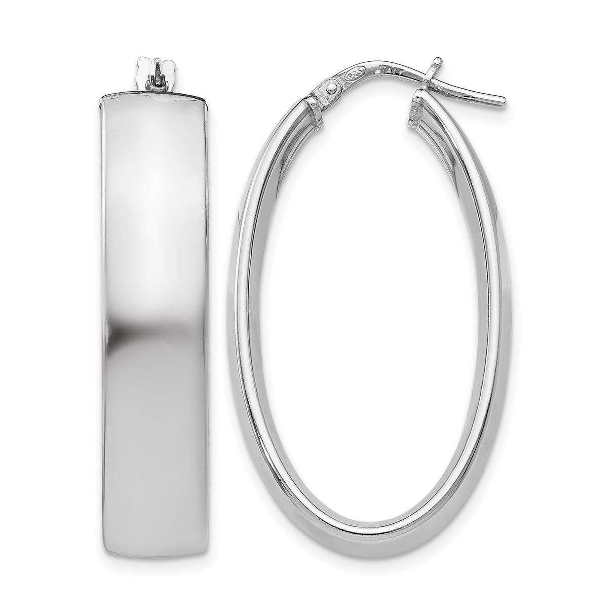 Sterling Silver Oval Hoop Earrings, High Polish Finish, Lightweight Minimalist Design for Women