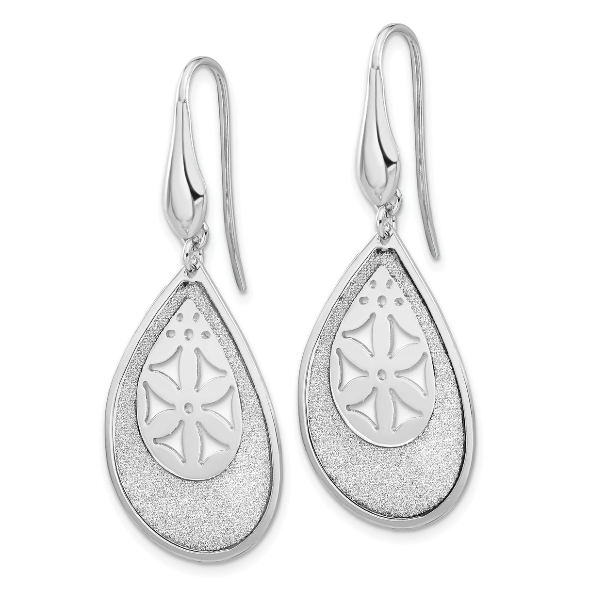 Sterling Silver Teardrop Dangle Earrings with Cutout Sand Dollar Design and Textured Finish
