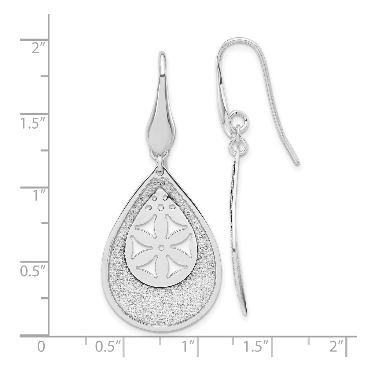 Sterling Silver Teardrop Dangle Earrings with Cutout Sand Dollar Design and Textured Finish