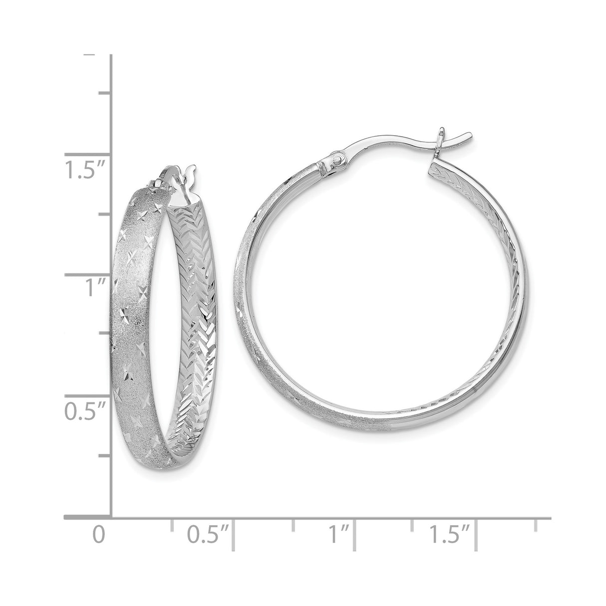 Sterling Silver Hoop Earrings with Diamond-Cut Chevron and Star Pattern