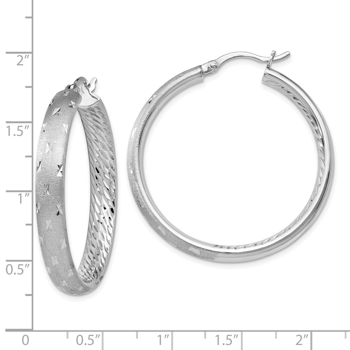 Sterling Silver Hoop Earrings with Textured Matte Finish and Diamond Cut Star Accents
