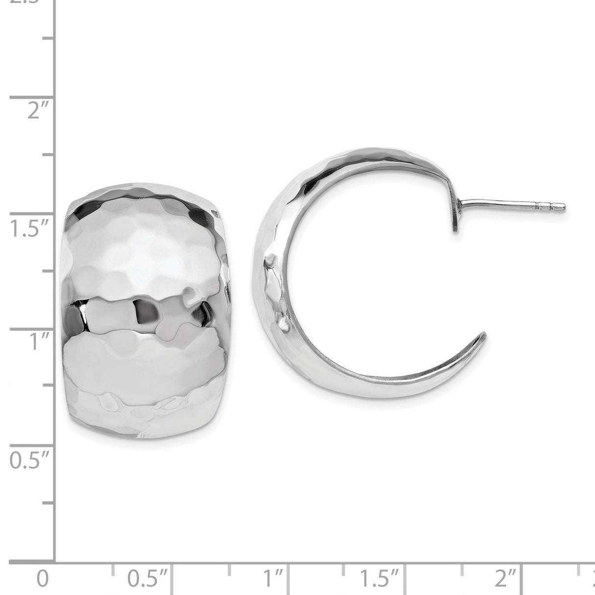 Sterling Silver Hoop Earrings, Hammered Wide Domed Design with Polished Finish