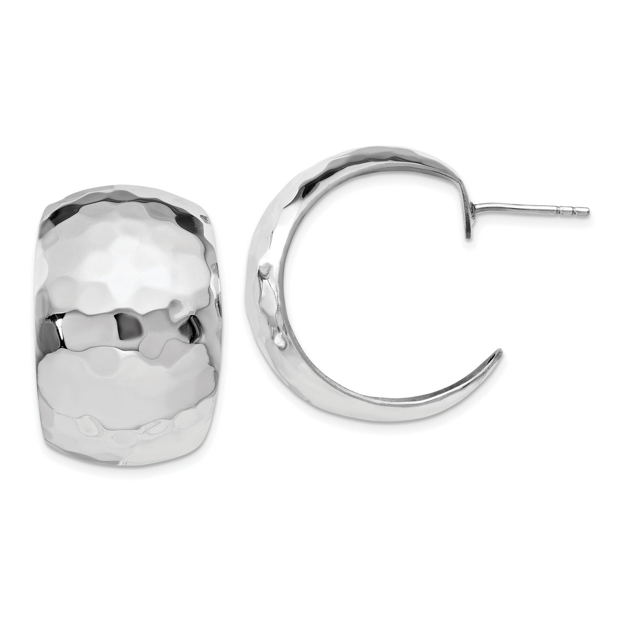 Sterling Silver Hoop Earrings, Hammered Wide Domed Design with Polished Finish