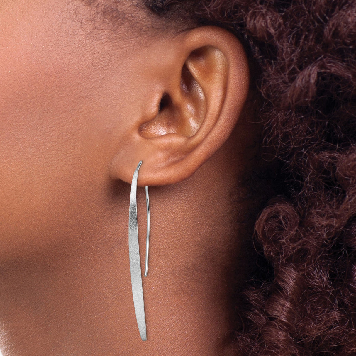 Sterling Silver Threader Earrings, Long Bar Drop Design with Matte Finish, Lightweight Minimalist Style