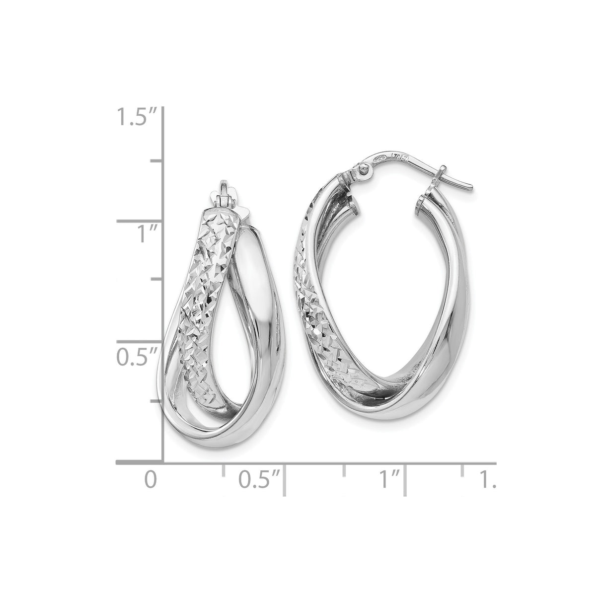 Sterling Silver Twisted Hoop Earrings with Diamond Cut Textured Design, Polished Finish