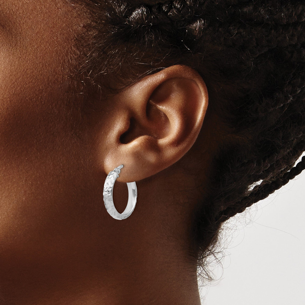 Sterling Silver Hoop Earrings, Lightweight Hammered Texture, Modern Classic Design for Women