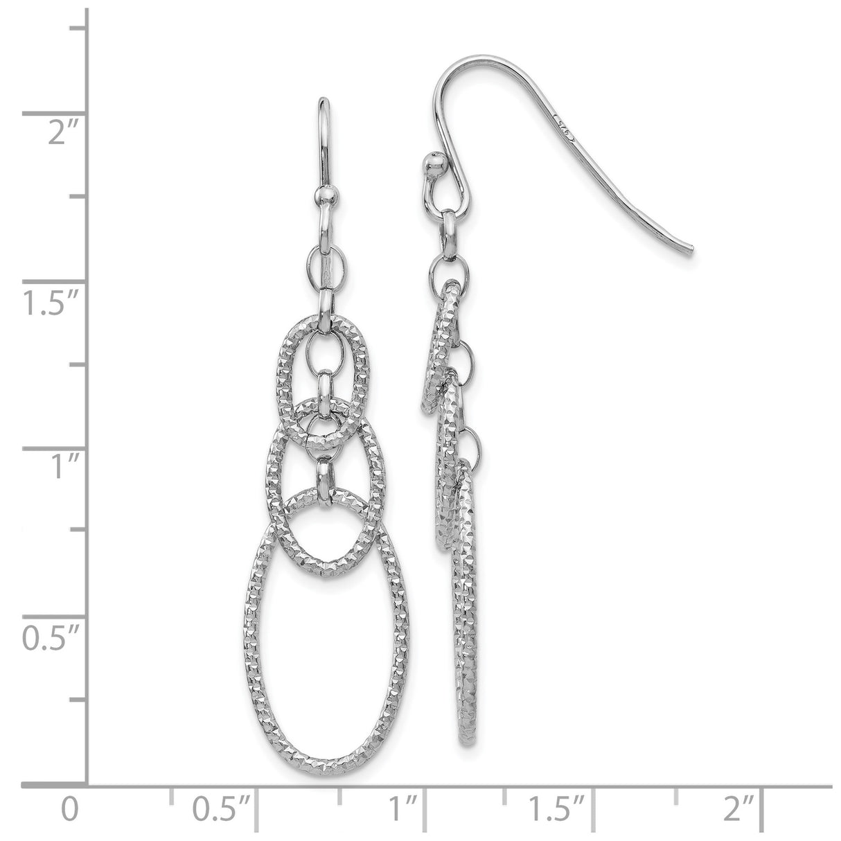 Sterling Silver Dangle Earrings with Textured Interlocking Oval Links in Cascading Drop Design