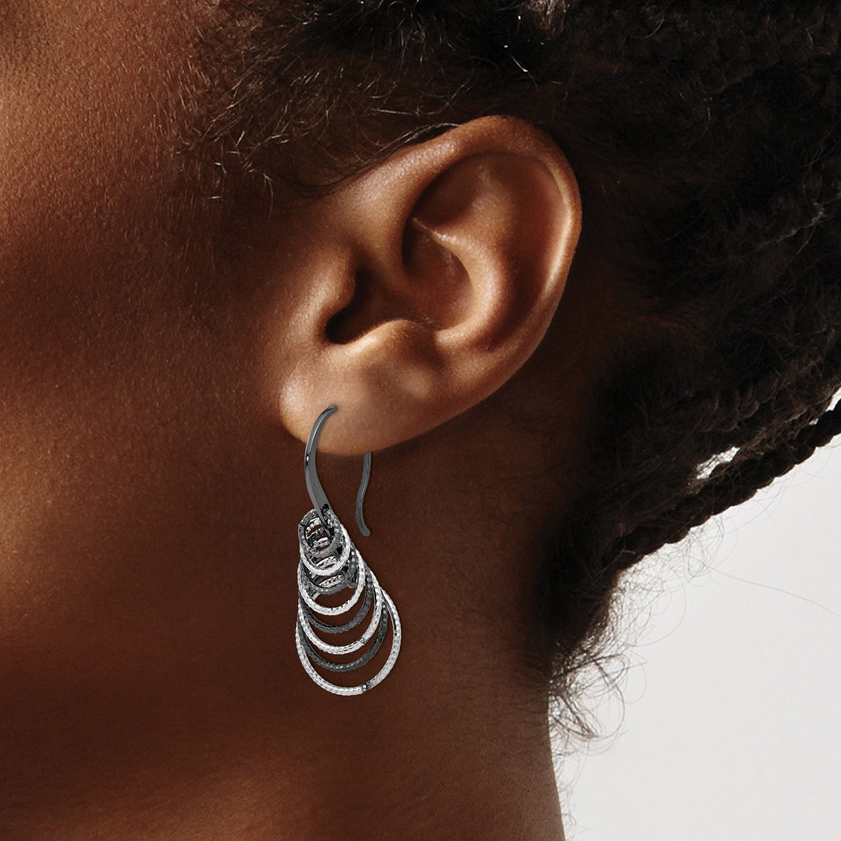 Sterling Silver Dangle Earrings with Layered Teardrop Design and Hammered Textured Hoops